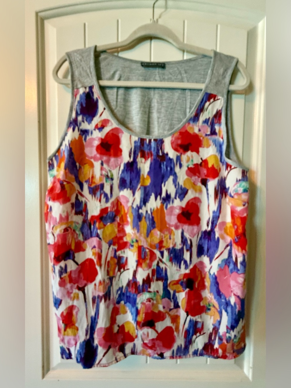 Brixon Ivy Multicolor Floral Scoop Neck Tank with Gray Trim
